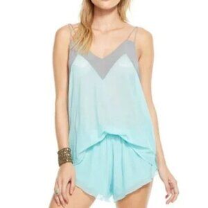 NEW Chaser Teal & Gray Mesh Double Spaghetti Strap V Neck Camisole Sz. M
